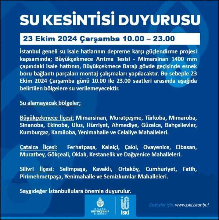 İstanbul'da su kesintisi: 13 saat sürecek! Bu ilçelerde yaşayanlar dikkat - 1. Resim