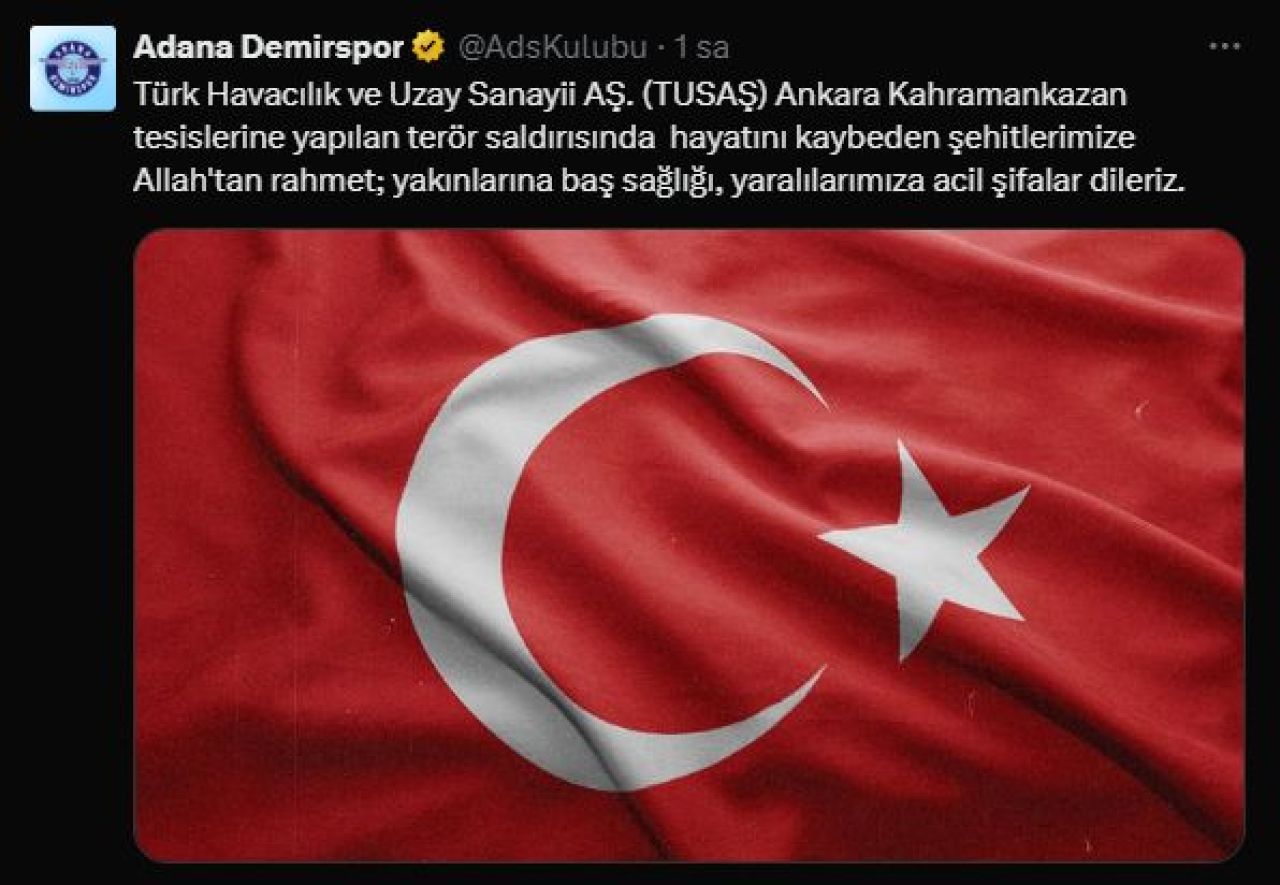 Spor camiası TUSAŞ'a yönelik terör saldırısı için tek yürek oldu! Kınama mesajları peş peşe geldi - 5. Resim