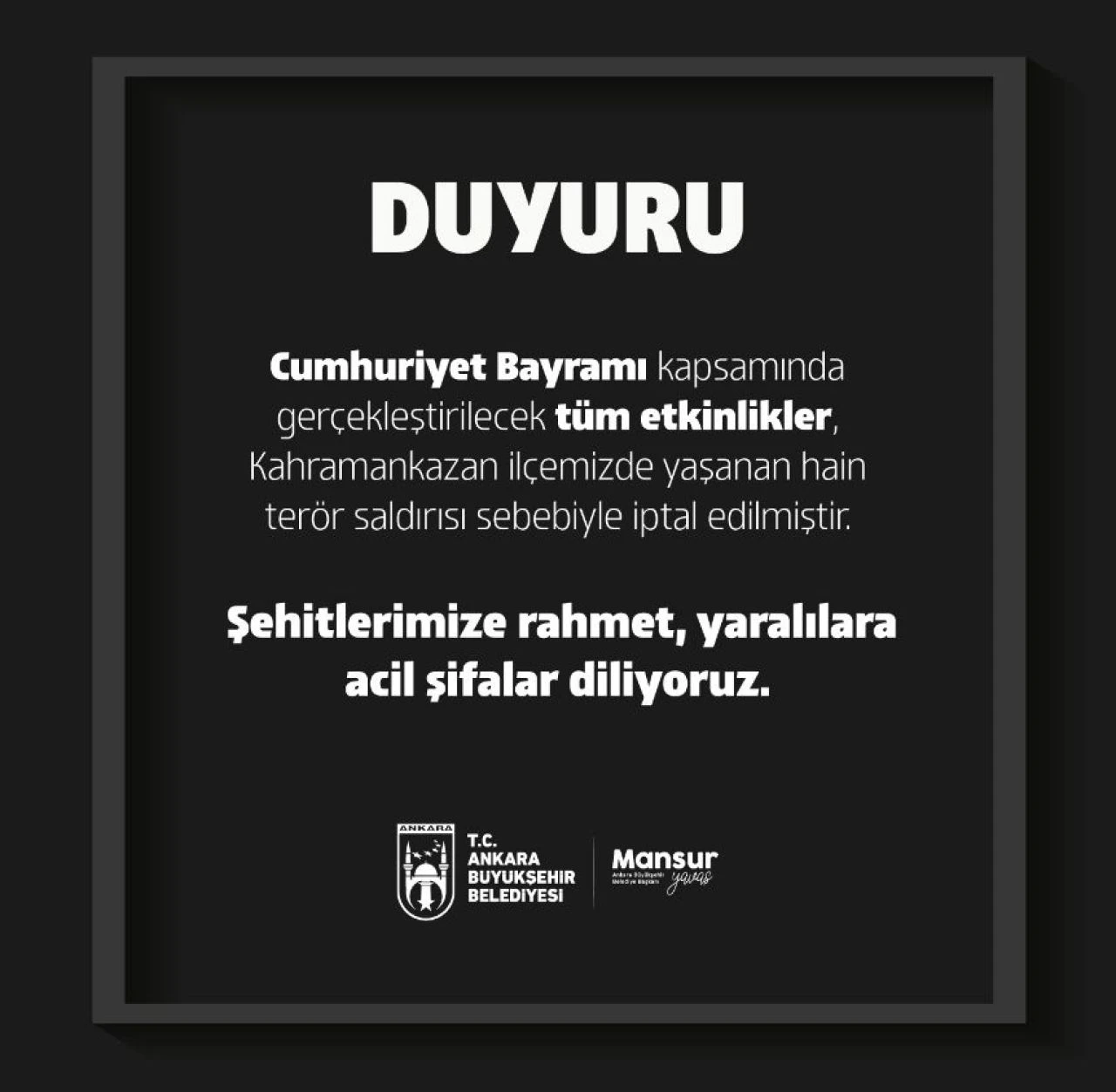 TUSAŞ saldırısı sebebiyle ABB Cumhuriyet bayramı etkinliklerini iptal etti! - 1. Resim