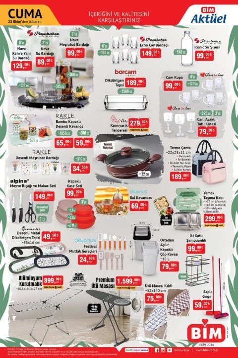 BİM 25 Ekim aktüel kataloğunda Fakir buharlı ütü, 4’lü çeyiz seti, Samsung Galaxy telefon, elektrikli düdüklü tencere, ısıtıcı ve olta seti gibi birçok ürün yer alıyor