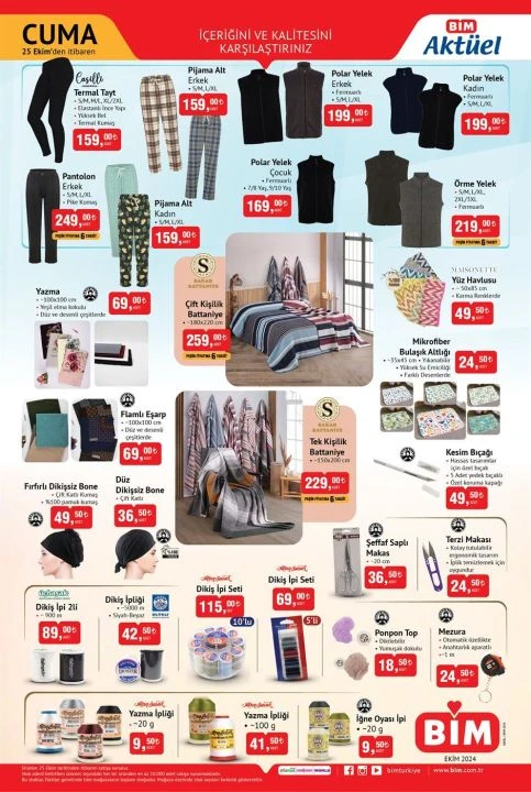 BİM 25 Ekim aktüel kataloğunda Fakir buharlı ütü, 4’lü çeyiz seti, Samsung Galaxy telefon, elektrikli düdüklü tencere, ısıtıcı ve olta seti gibi birçok ürün yer alıyor
