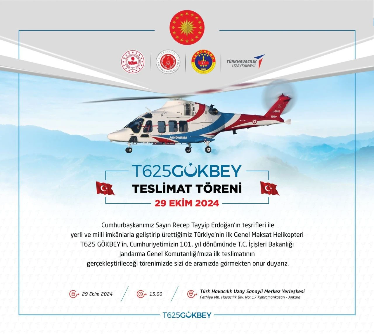 GÖKBEY Helikopteri bugün Jandarma envanterine giriyor! Cumhurbaşkanı Erdoğan teslimatı gerçekleştirecek - 4. Resim