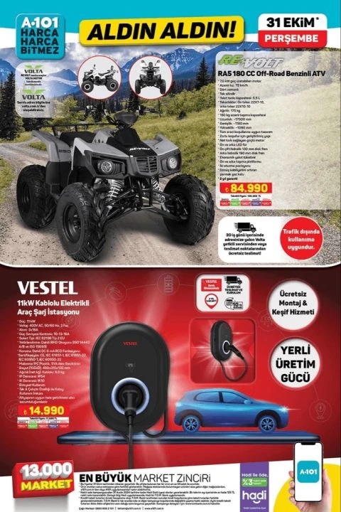 A101 31 Ekim aktüel ürünleri cazip fiyatlarıyla göz alıyor! Katalogda Vestel araç şarj istasyonu, Lenovo laptop, ayak masaj aleti ve portatif buharlı kırışıklık giderici bulunuyor - 1. Resim