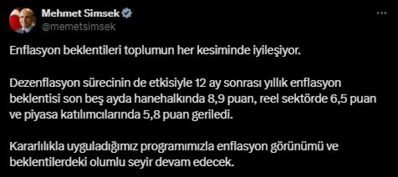 Bakan Mehmet Şimşek'ten enflasyon yorumu! 