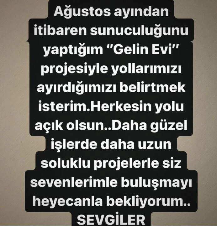Ezgi Sertel, Gelin Evi programında neden olmadığını sosyal medya hesabından açıkladı - 1. Resim