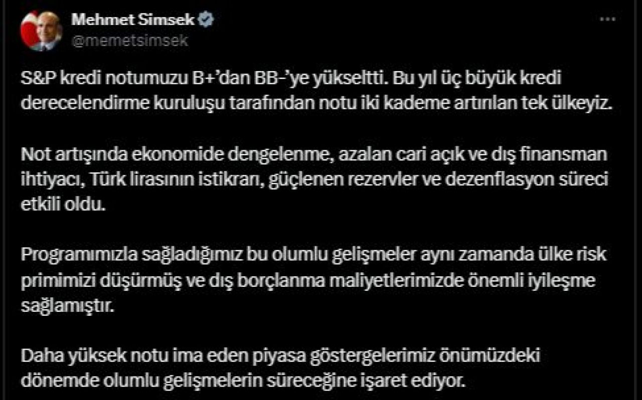 Mehmet Şimşek'ten S&P kredi notum değerlendirmesi! 