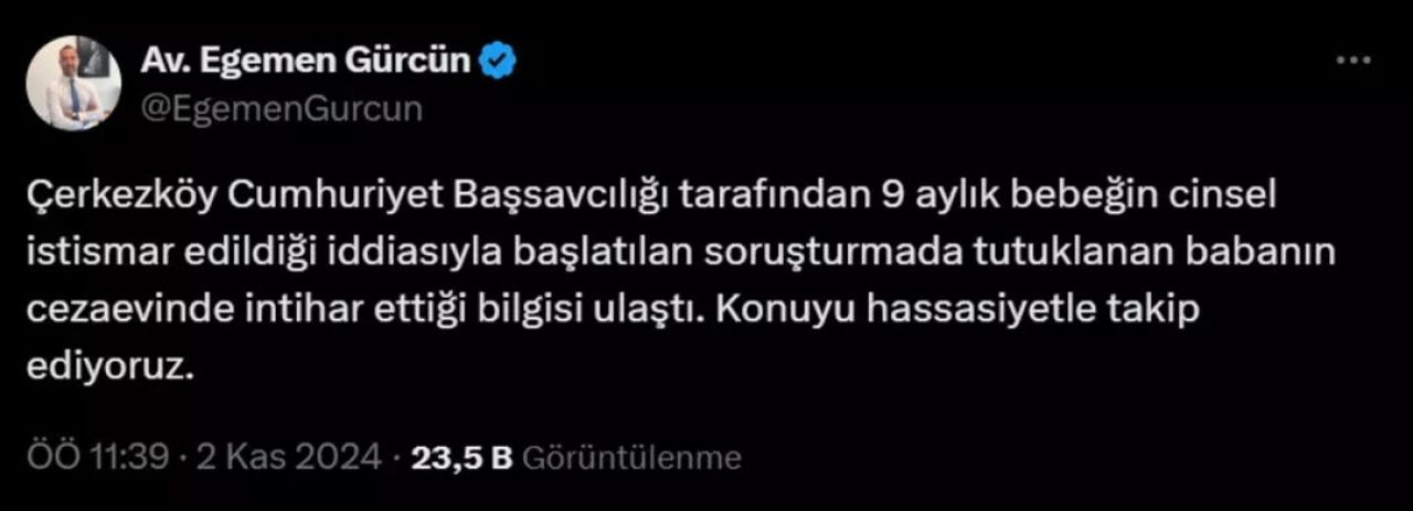 Tekirdağ'da 9 aylık bebeğe cinsel istismar infiale neden olmuştu! Tutuklanan baba cezaevinde intihar etti - 3. Resim