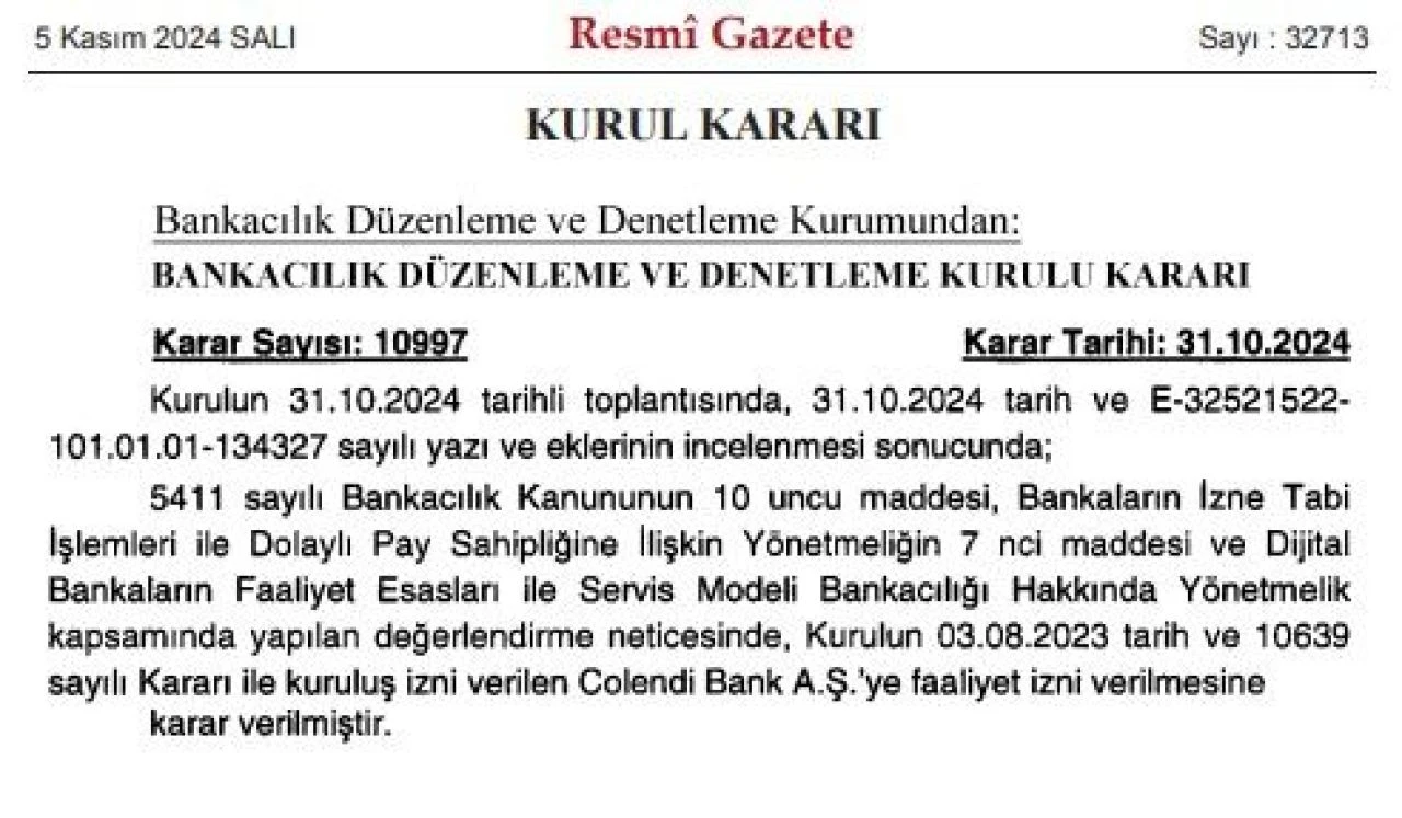BDDK tarafından faaliyet izni verilen Colendi Bank kimin? - 4. Resim