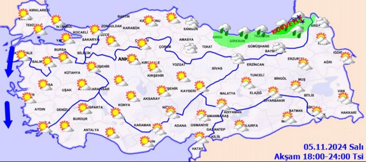 Meteoroloji'den sağanak ve kar uyarısı: Metrekareye 75 kilogram düşecek! İşte 5 Kasım 2024 il il hava durumu - 4. Resim
