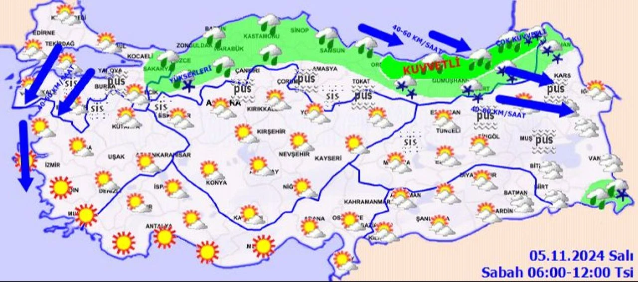 Meteoroloji'den sağanak ve kar uyarısı: Metrekareye 75 kilogram düşecek! İşte 5 Kasım 2024 il il hava durumu - 1. Resim