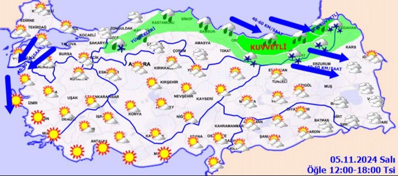 Meteoroloji'den sağanak ve kar uyarısı: Metrekareye 75 kilogram düşecek! İşte 5 Kasım 2024 il il hava durumu - 2. Resim