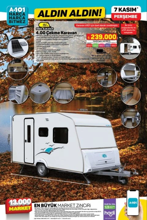 A101 7 Kasım kataloğu yayında! Aktüel ürünlerde çekme karavan, motosiklet, baharat öğütücü, yağlı radyatör ve gözleme sacı yer alıyor - 1. Resim