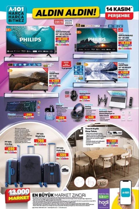 A101 14 Kasım aktüel kataloğunda 6 kişilik masa takımı, buharlı temizleyici, su sebili, pencere temizleme robotu ve benzinli motosiklet yer alıyor - 1. Resim