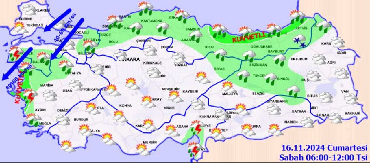 Meteoroloji'den 8 ilde sarı alarm: Kar, sağanak ve fırtına geliyor! İşte 16 Kasım 2024 hava durumu raporu - 1. Resim