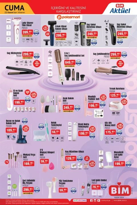 BİM 22 Kasım aktüel kataloğunda Philips buhar kazanlı ütü, Air Fryer, Gua Sha cihazı, ultrasonik cilt temizleme aleti ve dikey ısıtıcı gibi birçok ürün yer alıyor