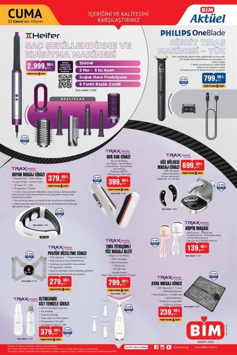 BİM 22 Kasım aktüel kataloğunda Philips buhar kazanlı ütü, Air Fryer, Gua Sha cihazı, ultrasonik cilt temizleme aleti ve dikey ısıtıcı gibi birçok ürün yer alıyor