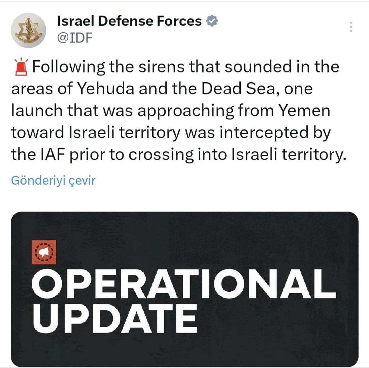 İsrail'de siren sesleri! Yemen topraklarından füze fırlatıldı - 1. Resim