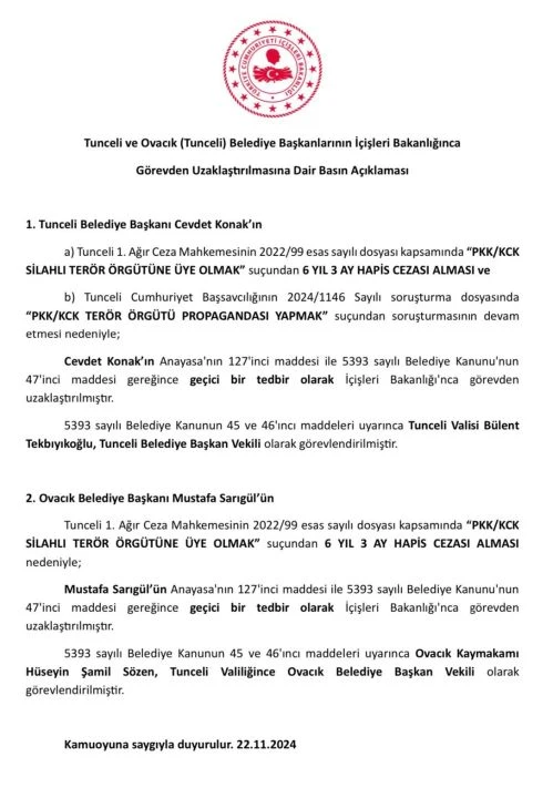 Son dakika | Tunceli ve Ovacık Belediyesine kayyum atandı! - 1. Resim