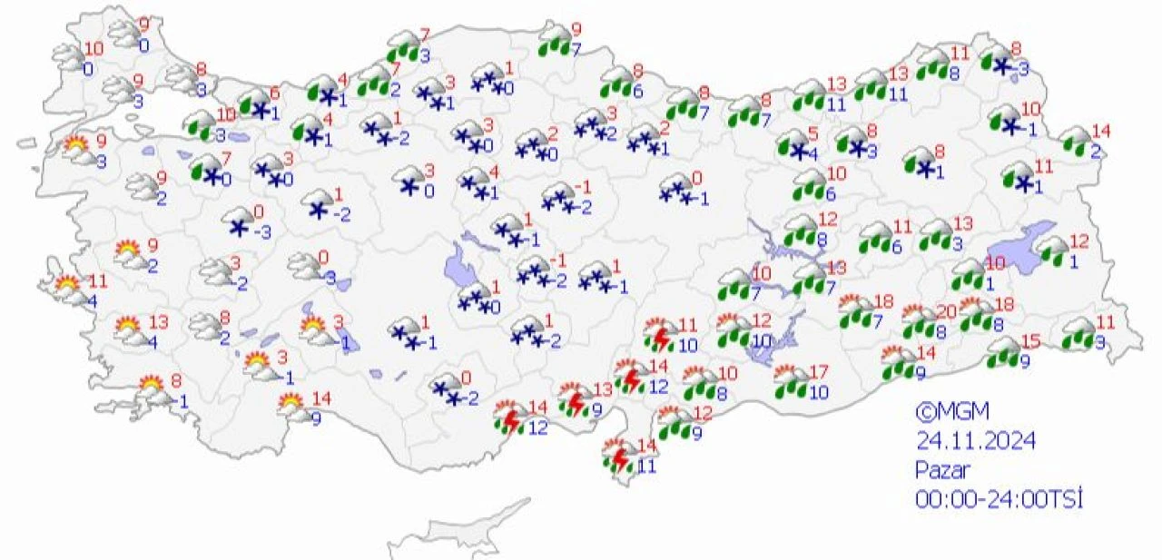 Meteoroloji 4 bölge ve 13 il için kar ve kuvvetli yağış alarmı verdi! 24 Kasım hava durumu raporu - 2. Resim