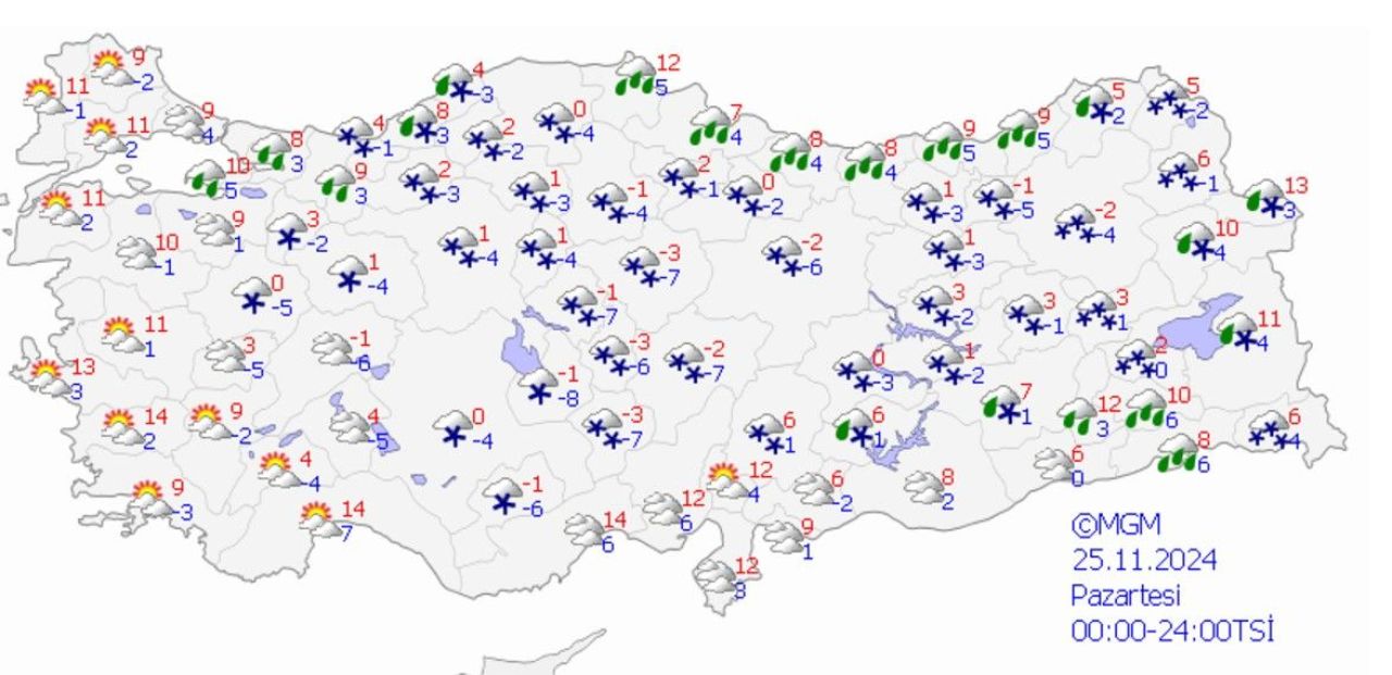 Sıcaklık daha da düşüyor! 11 ile turuncu 13 ile sarı kod verildi: 25 Kasım hava durumu raporu... - 5. Resim