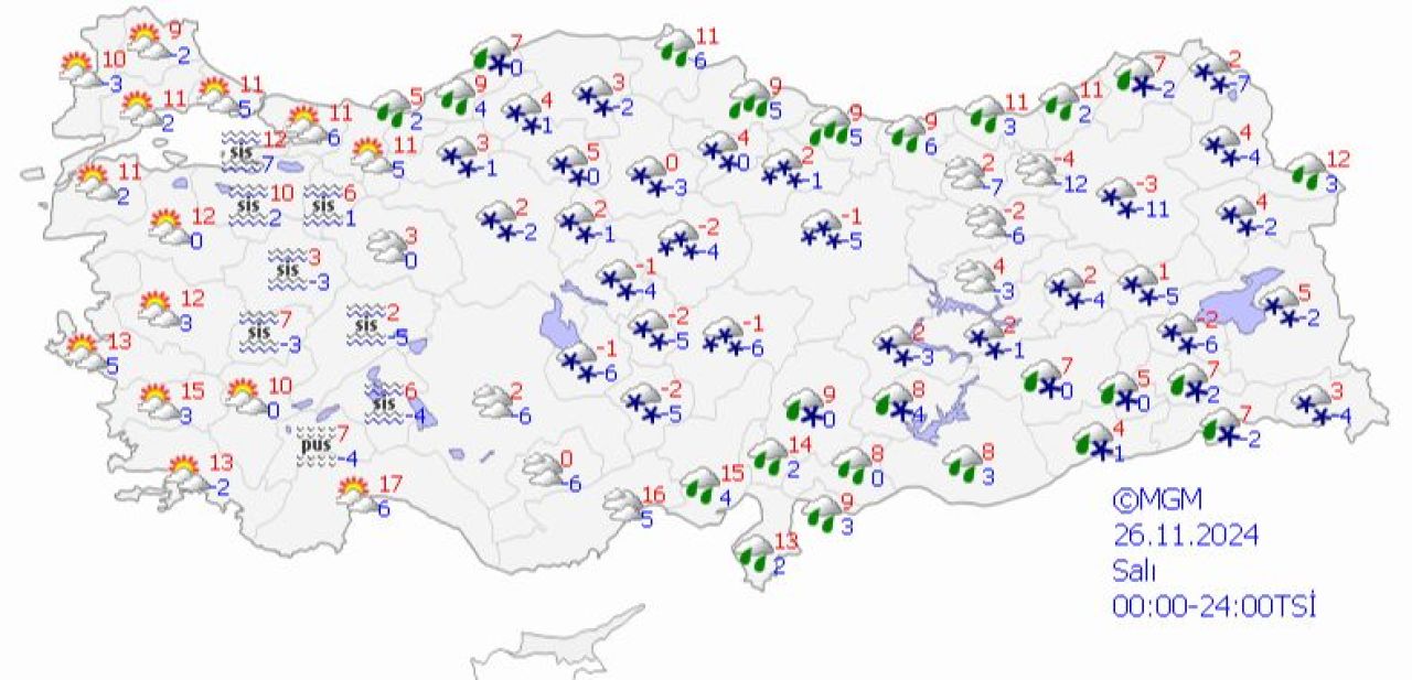 Kar yağışı etkisini artırıyor! Meteoroloji 11 il için yeni uyarı yayımladı| 26 Kasım hava durumu   - 3. Resim