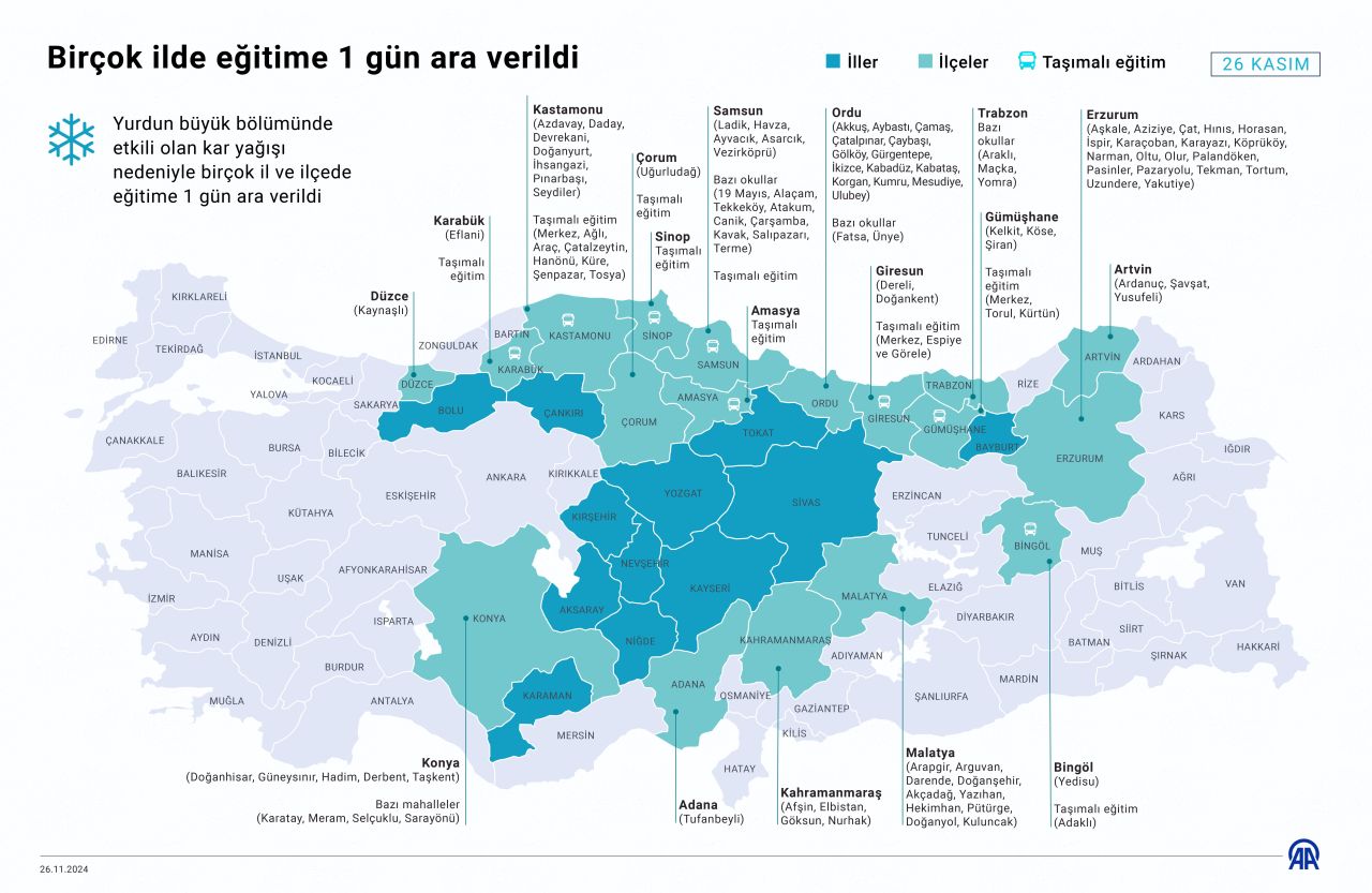 Valilikten okullara tatil kararı! İşte 27 Kasım kar tatili olan yerler - 2. Resim