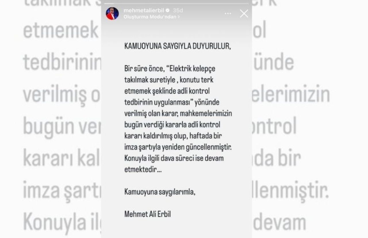 Mehmet Ali Erbil'den ilk açıklama! Ev hapsi cezası kaldırılmıştı - 1. Resim