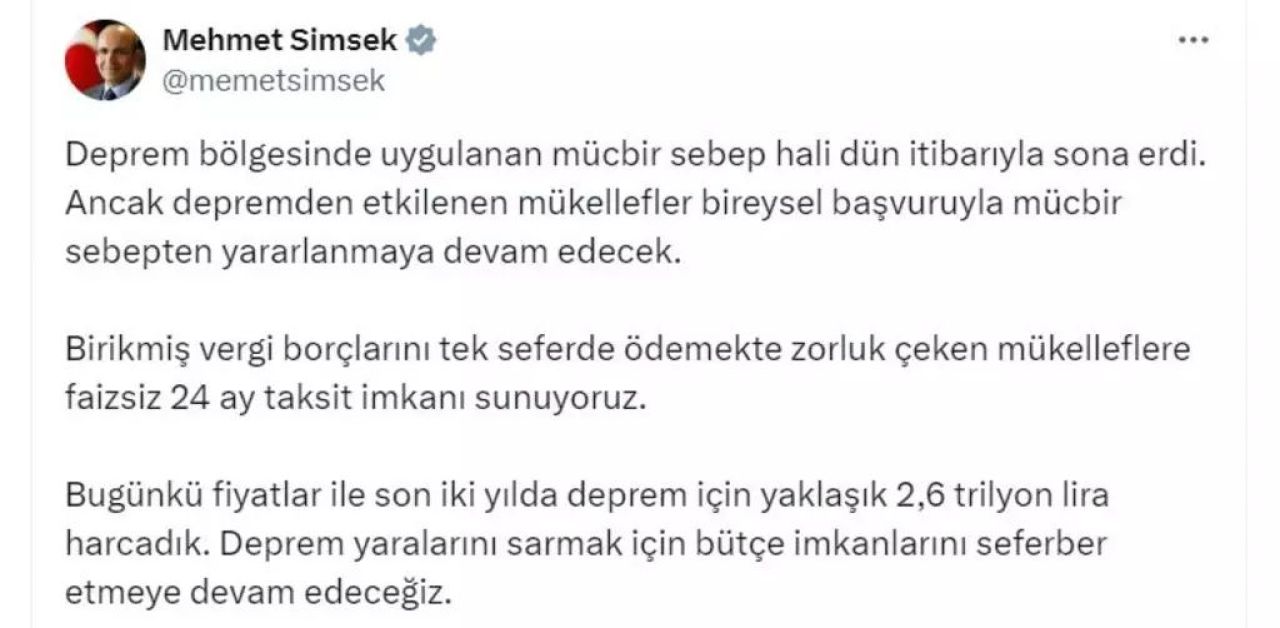 Deprem bölgesi mücbir sebep hali sona erdi! Mükellefler bireysel başvurudan yararlanabilecek: Faizsiz 24 ay taksit imkanı verilecek - 1. Resim