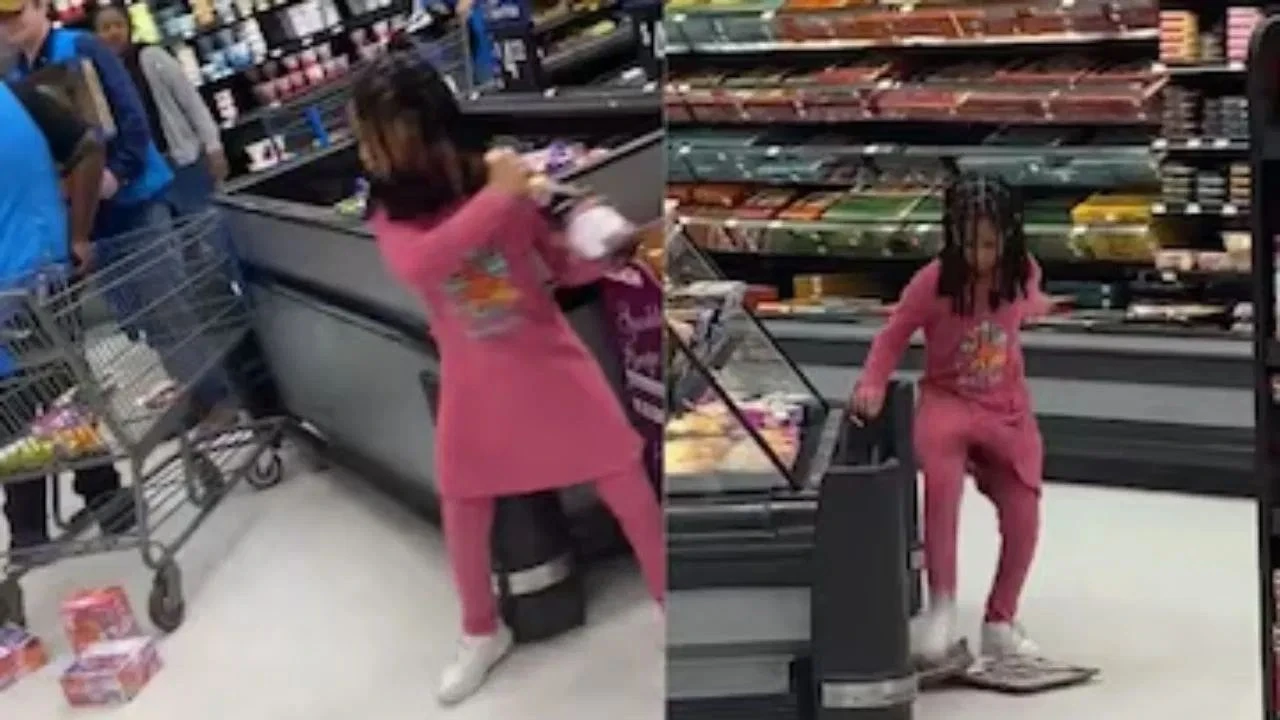 Minik kız marketi yerle bir ederken ailesi izledi! Eline geleni fırlattığı anlar kamerada - 1. Resim