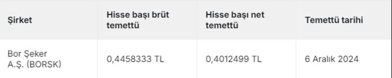 Bor Şeker (BORSK) yarın temettü dağıtacak! İşte aralık ayında temettü verecek şirketler