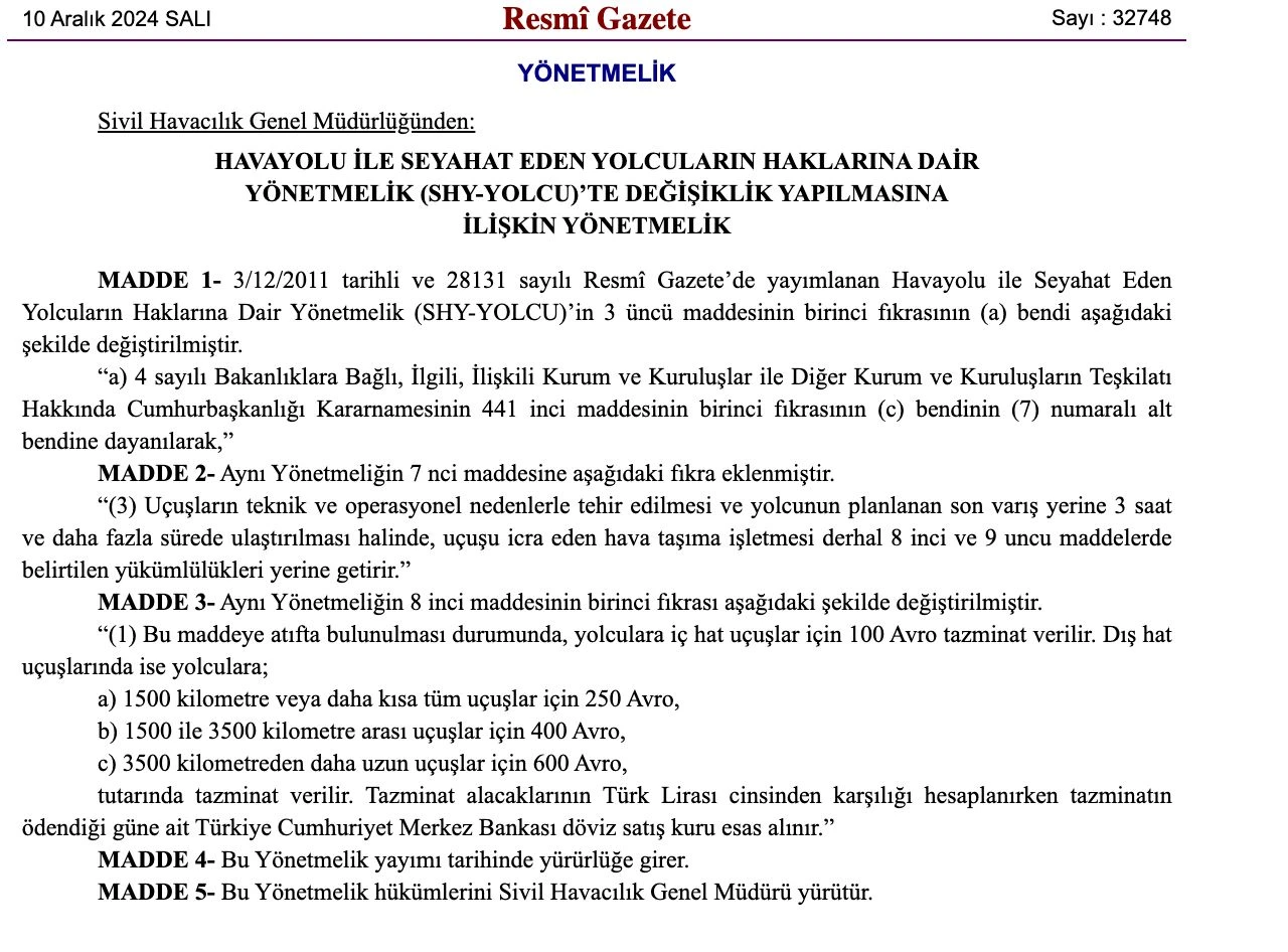 Havayolları hangi durumda tazminat ödeyecek? Resmi Gazete'de yayımlandı - 1. Resim