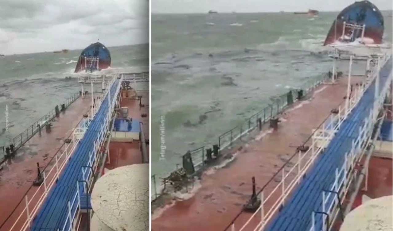 Denizde şiddetli fırtına faciayı da beraberinde getirdi: Bir petrol tankeri ikiye ayrıldı, diğeri sürüklendi
