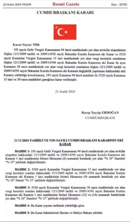 Asgari kurumlar vergisi yükseltildi! Karar Resmi Gazete'de - 1. Resim