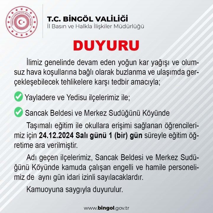 Bingöl'de okullara kar tatili! Bazı ilçelerde taşımalı eğitime ara - 1. Resim