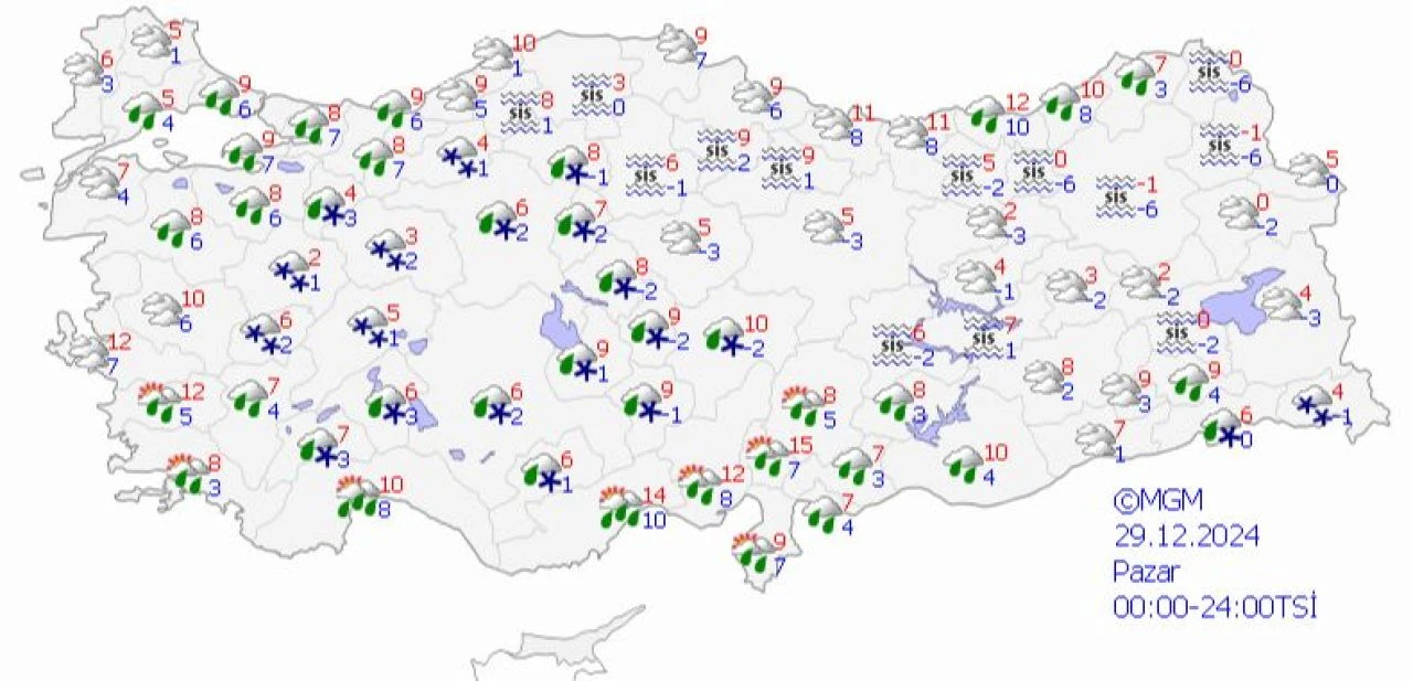 Meteoroloji kar ve yağmur alarmı verdi! 2'si sarı kodlu olmak 14 il içi uyarı | 29 Aralık hava durumu - 1. Resim