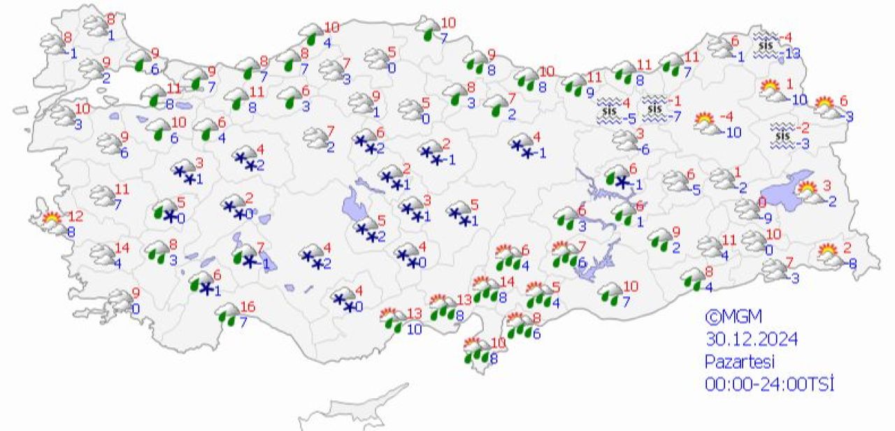 Meteoroloji 19 il için alarmı verdi! Yağmur, kar ve soğuk bastırıyor | 30 Aralık hava durumu - 1. Resim