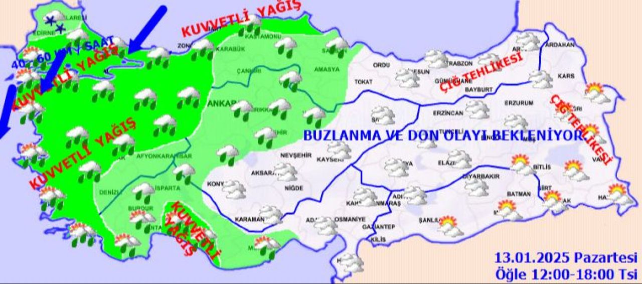 Meteoroloji'den 13 il için sarı kodlu uyarı! İşte 13 Ocak 2025 il il hava durumu - 2. Resim