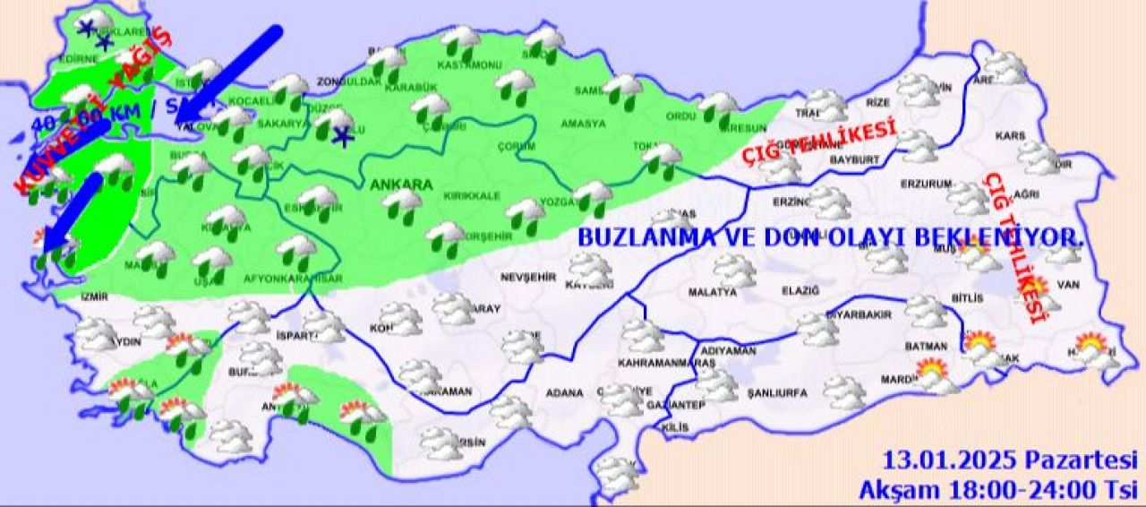 Meteoroloji'den 13 il için sarı kodlu uyarı! İşte 13 Ocak 2025 il il hava durumu - 3. Resim