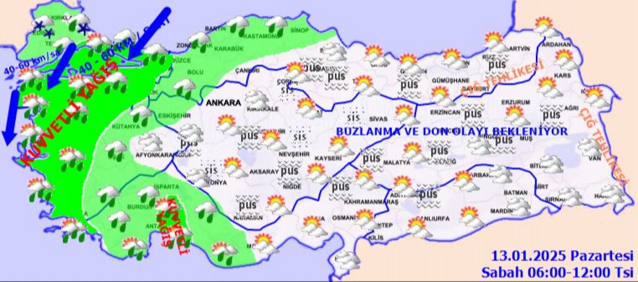 Meteoroloji'den 13 il için sarı kodlu uyarı! İşte 13 Ocak 2025 il il hava durumu - 1. Resim