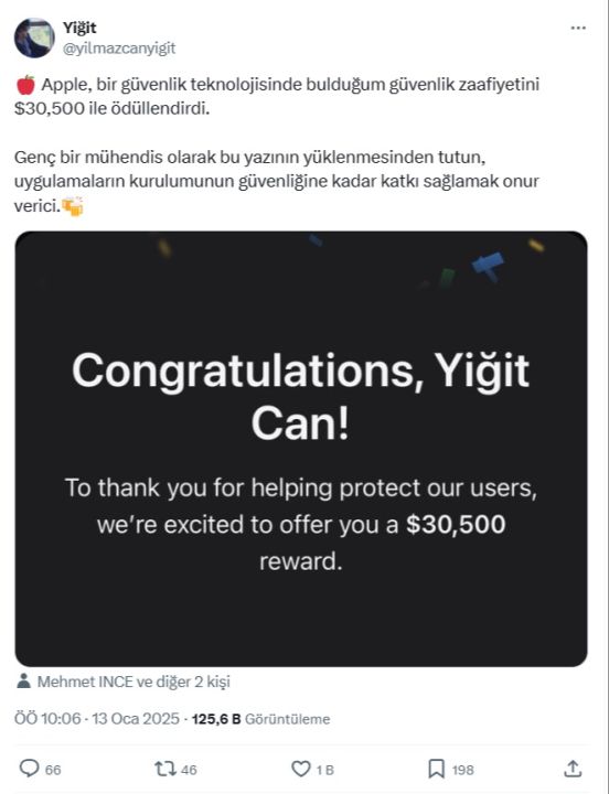 Türk yazılım mühendisi, Apple'ın açığını buldu: Büyük ödülü kaptı! - 1. Resim