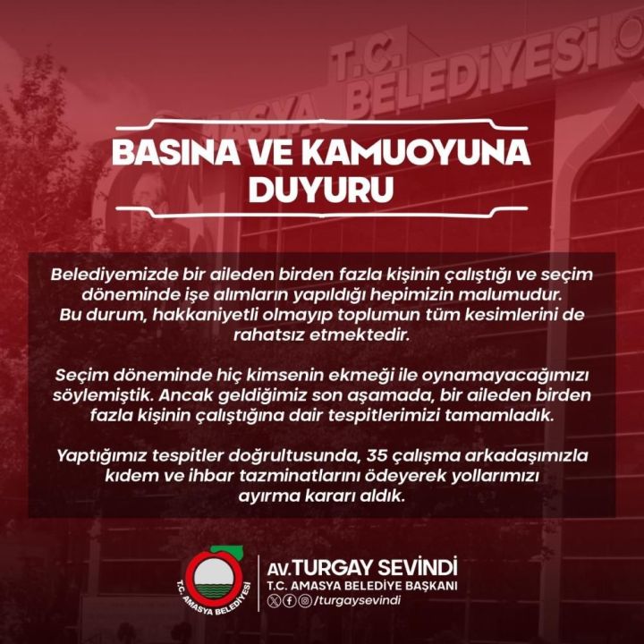 Amasya Belediyesi çok sayıda işçinin işine son verdi! - 1. Resim