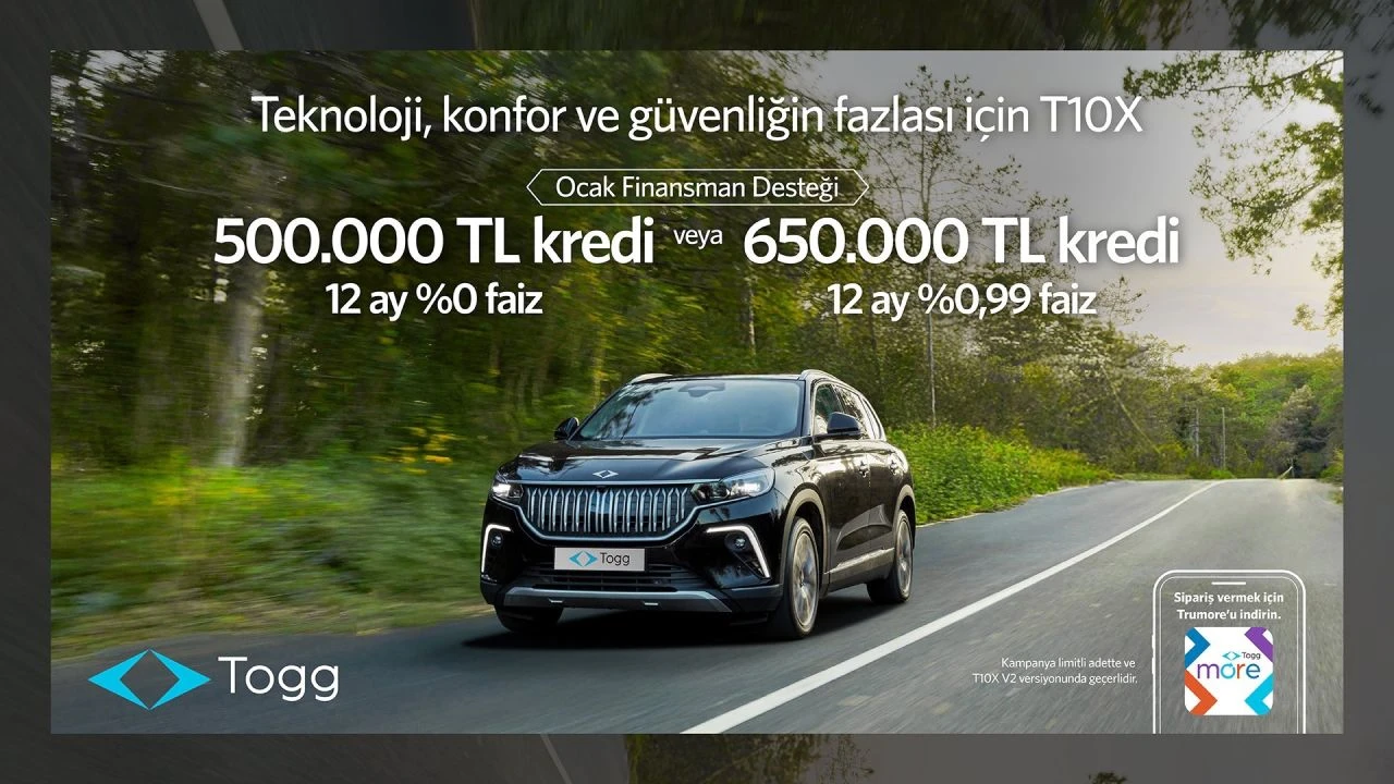TOGG, yılın ilk kampanyasını başlattı! T10X için sıfır faizli kredi kampanyası duyurdu TOGG, yılın ilk kampanyasını başlattı! T10X için sıfır faizli kredi kampanyası duyurdu - 1. Resim