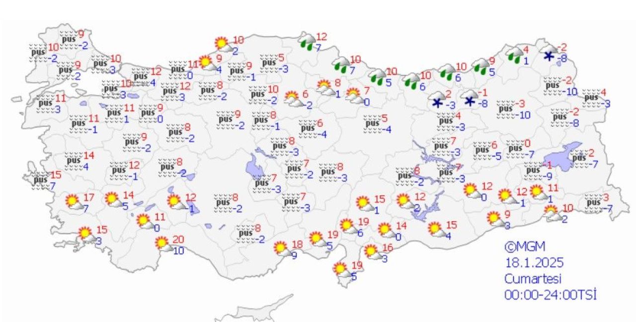 Meteoroloji hava durumu haritasında uyardı: 18 Ocak Cumartesi günü kar, sağanak ve sis bekleyen iller - 3. Resim