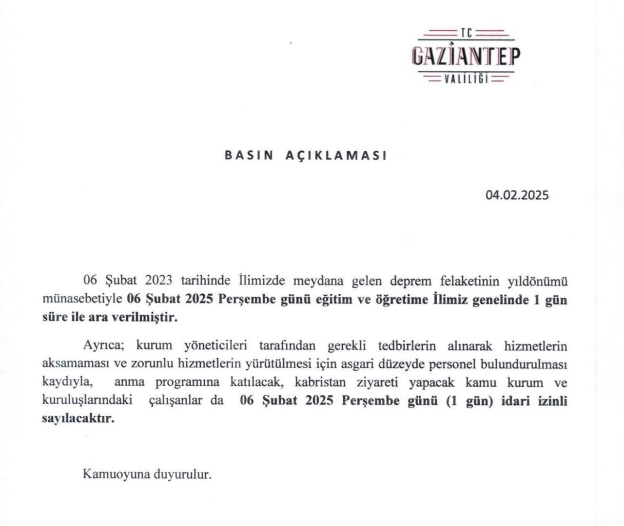 6 Şubat'ta Gaziantep'te okullar tatil mi? Açıklama geldi - 1. Resim