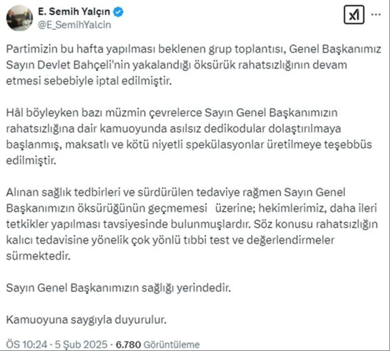 Devlet Bahçeli'nin sağlık durumu hakkında MHP'den açıklama geldi! - 2. Resim