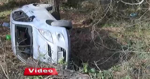 Şarampole uçan otomobilden burnu bile kanamadan çıktı