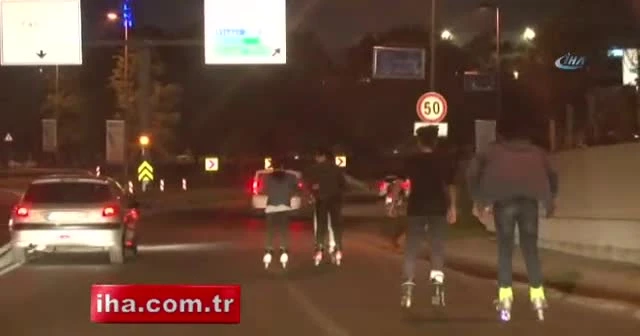 Patenli gençlerin E-5'te tehlikeli yolculuğu