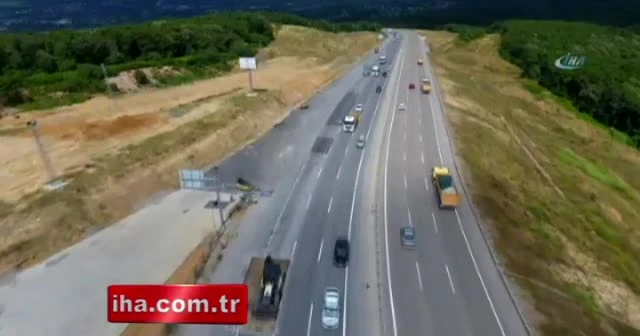 Hafriyat kamyonları denetimi havadan görüntülendi