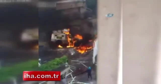 Protestocular polis panzerini yaktı, alevler binaya sıçradı