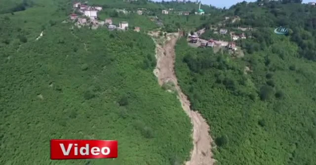 Trabzon'da heyelanın boyutu havadan böyle görüntülendi